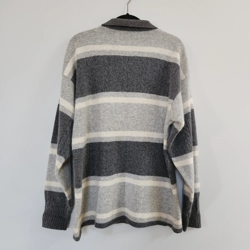 Vintage Ron Chereskin Lamswool Angora Rabbit Hair Men's Gray Striped  Sweater